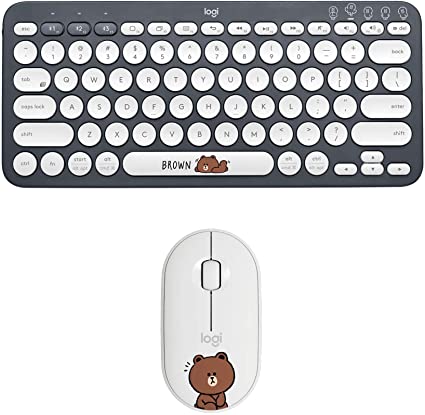 Logitech K380 Line-Friends Brown Multi-Device Bluetooth Wireless Keyboard   M350 Line-Friends Brown Bluetooth or 2.4 GHz with USB Mini-Receiver PC,Laptop,Windows,Mac,Chrome OS,Android,iPad OS,Apple TV