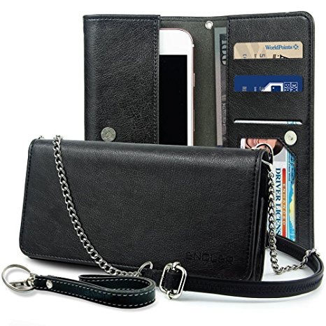 Smartphone Wallet, ENDLER Clutch Purse[Crossbody Strap/Wristlet] Bag PU Leather Pouch Smart Phone Case for iPhone 7/7 Plus, iPhone 6s/6s Plus, Samsung Galaxy S8/S7 Edge/S7/Note, HTC, LG, Google-Black