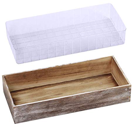 1 Pcs Wood Planter Box Rectangle Whitewashed Wooden Rectangular Planter Decorative Rustic Wooden Box with Inner Plastic Box - 17.3" L x 7.8" W x 3" H Floral Natural Centerpieces Rustic Wedding Decorat