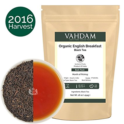 Organic English Breakfast Tea Leaves (225 Cups) from the FAIR-TRADE, CARBON NEUTRAL, RAIN-FOREST ALLIANCE, ORGANIC Jalinga Tea Plantations in Assam, Direct from India, 2016 PRIME SEASON HARVEST, Loose Leaf Tea, STRONG, RICH & FLAVOURY, 16-Ounce Bag