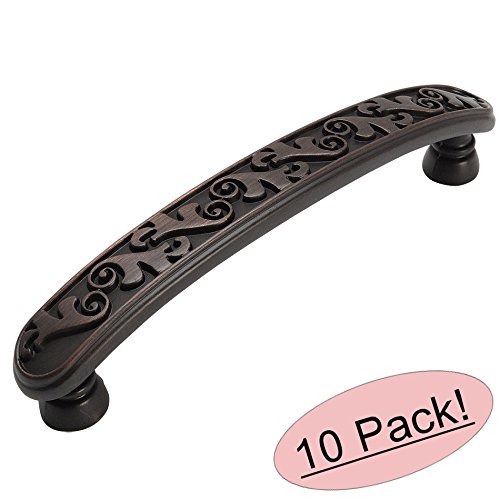 Cosmas 4298ORB Oil Rubbed Bronze Floral Cabinet Hardware Handle Pull - 3-3/4" Inch (96mm) Hole Centers - 10 Pack
