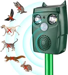 Solar Powered Animal Deterent, Ultrasonic Animal Control Device with Motion Sensor and FIashing Light, Waterproof Outdoor Animal Repellent for Deer Squirrel Raccoon Cat Bobcats, Frequency 18kHZ 01