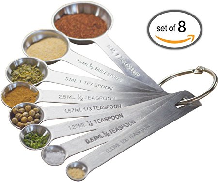 Natizo Set of 8 Stainless Steel Measuring Spoons - With 1/2 Tablespoon, 1/8, 1/3 and 1/16 Teaspoon - Mini Tad, Dash and Pinch Measures - The Complete Set for Your Kitchen