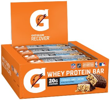 Gatorade Whey Protein Recover Bars, Cookies and Cream,20 grams, 12 Count