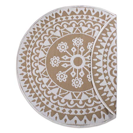 DII Contemporary Indoor/Outdoor Lightweight Reversible Fade Resistant Area Rug, Great For Patio, Deck, Backyard, Picnic, Beach, Camping, & BBQ, 5' Round, Taupe Floral