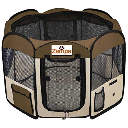 Zampa Pet 45" Playpen Foldable Portable Dog/Cat/Puppy Exercise Kennel For Small medium Large. The Best Indoor And Outdoor Pen. With Cary Bag. Easily Sets Up & Folds Down & Space Free