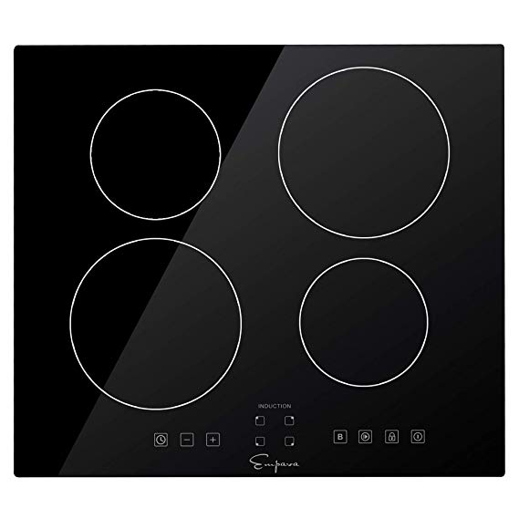 Empava IDCX24 24” Electric Stove Induction Cooktop with 4 Power Boost Burners Smooth Surface Vitro Ceramic Glass 240V, 24 Inch, Black