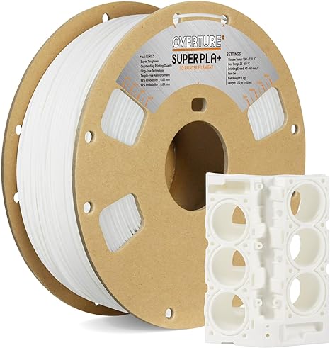 OVERTURE Super PLA  Filament 1.75mm, Toughness Enhanced PLA Plus, Cardboard Spool, 1kg Filament (2.2lbs), Dimensional Accuracy  /- 0.02mm (White)