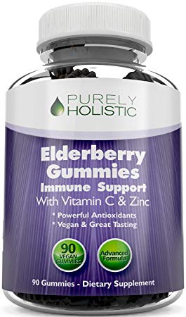 Elderberry Gummies, 90 Vegan Sambucus Elderberry Gummies with Added Vitamic C and Zinc, Immune Support Booster for Adults and Kids – Non GMO, Vegetarian & Gluten Free