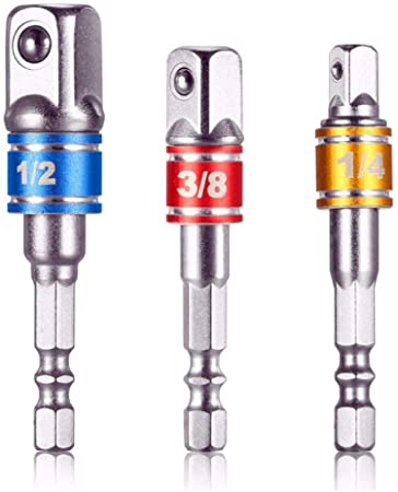 Nuluxi High Speed Nut Driver Set Cordless Impact Sockets Bit Adapter Set Power Adapter Reducer Set Suitable for Cordless Drills Ratchet Extension Universal Socket Wrench(3 pcs1/4" 3/8" 1/2" Drive)