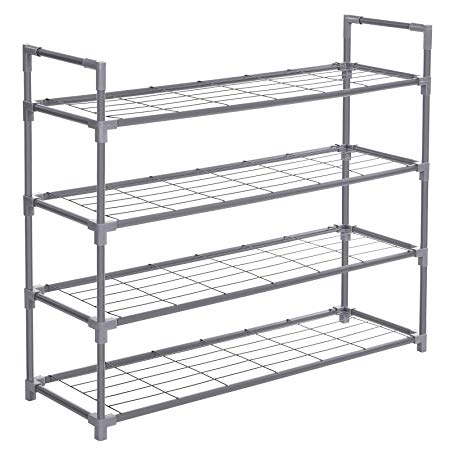 SONGMICS 4-Tier Shoe Rack, Metal Shoe Shelf, Storage Organizer Holds up to 20 Pairs Shoes, for Living Room, Entryway, Hallway and Cloakroom, 36 x 11.2 x 29.9 Inches, Gray ULSM04GY