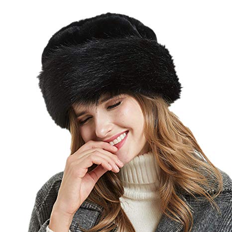 Soul Young Women's Leopard Faux Fur Hat with Fleece and Elastic for Winter