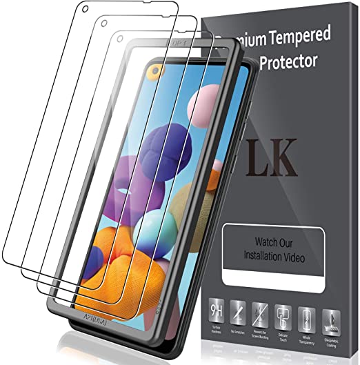 LK [3 Pack] Screen Protector for Samsung Galaxy A21, Tempered Glass, Case Friendly, Double Defence (Alignment Frame Easy Installation)