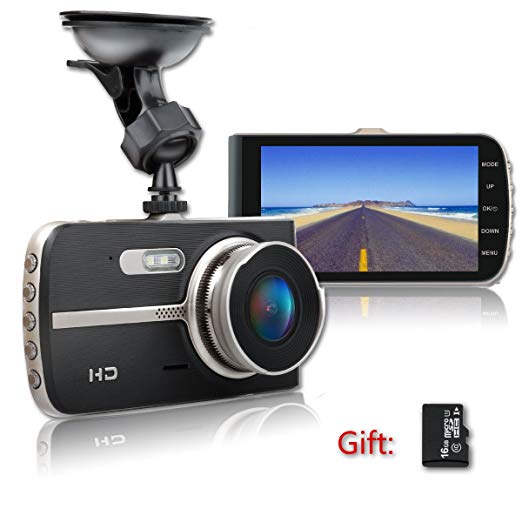 SHISHUO Dash Cam - 4 Inch Big Screen 1080P HD IPS Display Vehicle Driving Recording Cameras with 16GB Micro SD Card, Built In G-Sensor, Motion Detection, Parking Monitro