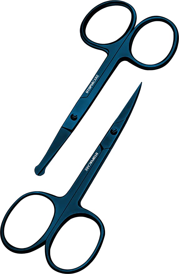 Utopia Care - Curved and Rounded Facial Hair Scissors for Men - Mustache, Nose Hair & Beard Trimming Scissors, Safety Use for Eyebrows, Eyelashes, and Ear Hair (Spectrum Blue)