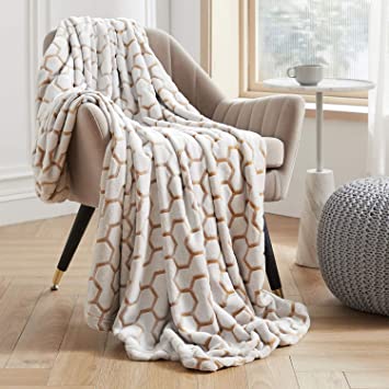 VEEYOO Fleece Blanket Queen Size - Fuzzy Blankets and Throws for All Seasons, Soft Fluffy Warm Flannel Plush Throw Blanket for Couch, Bed, Christmas, Brown Honeycomb Pattern