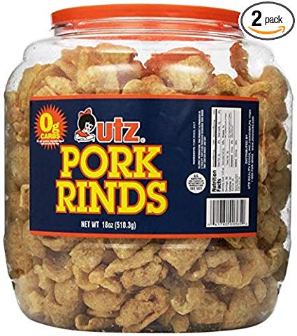 Utz Pork Rinds, Original Flavor – Gluten Free and Keto Friendly Snack with Zero Carbs per Serving, Light and Airy Chicharrones with the Perfect Amount of Salt, 18 oz. Barrels (2 Pack)
