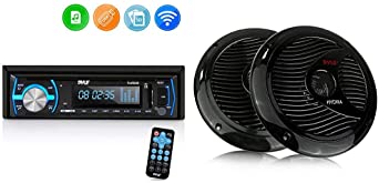 Pyle Marine Bluetooth Stereo Radio (Black) & 6.5 inch Dual Speakers - 2 Way Waterproof and Weather Resistant Outdoor Audio Stereo Sound System with 150 Watt Power - 1 Pair - Pyle PLMR60B (Black)