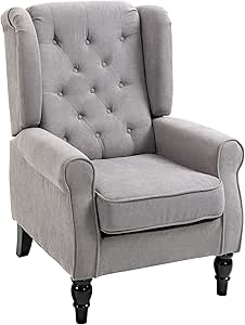 HOMCOM Retro Accent Chair, Wingback Armchair with Wood Frame Button Tufted Design for Living Room Bedroom, Grey