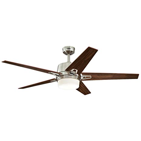 Westinghouse 7204600 Zephyr 56-Inch Brushed Nickel Indoor Ceiling Fan, Dimmable LED Light Kit with Opal Frosted Glass, Remote Control Included