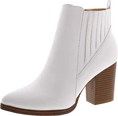 TOP Moda Womens Ankle Boots Chunky Stacked Mid Heel Elastic Chelsea