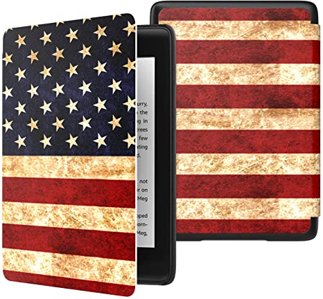 MoKo Case Fits Kindle Paperwhite (10th Generation, 2018 Release), Thinnest Lightest Smart Shell Cover with Auto Wake/Sleep for Amazon Kindle Paperwhite 2018 E-Reader - American Flag