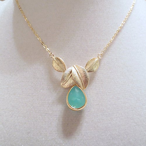 14K Gold and Turquoise Pendant Necklace Leaf Pendant Necklace Delicate Necklace Minimal Jewelry