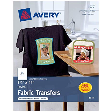 Avery Dark T-Shirt Transfers, Matte, 8.5" x 11", 5 Sheets - Make your Own Christmas Shirt (3279), White