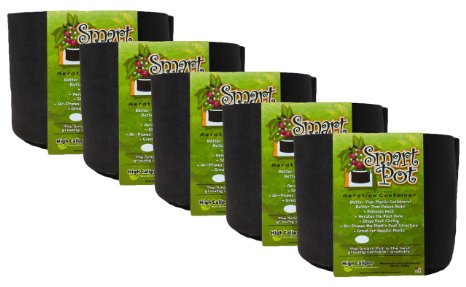 Smart Pot Soft-Sided Fabric Garden Plant Container Aeration Planter Pots, 1 gallon, 5 Pack, Black