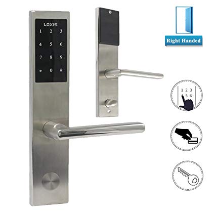 Electronic Digital Keypad Keyless Entry Door Lock Touchscreen Smart Lever Lockset Security Entry Code Lock with RFID Card Right Handed, Satin Nickel