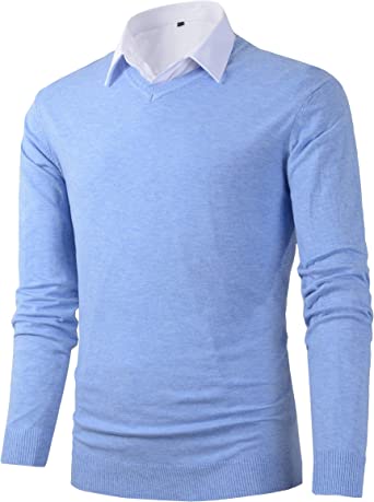 Mens Casual Slim Fit Basic Designed V-Neck Pullover Sweater