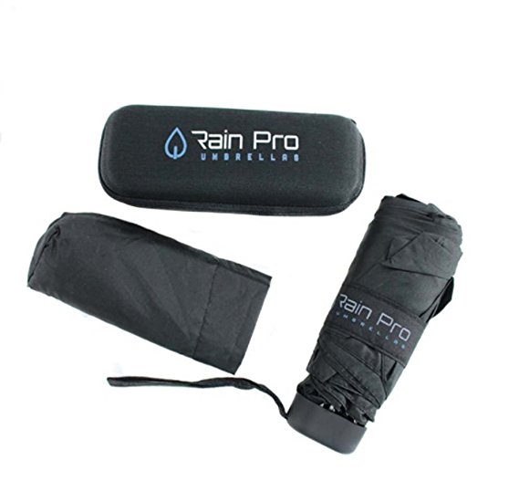 Rain Pro Compact Glove Box Micro Umbrella and Zip Case, Black