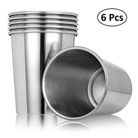 Stainless Steel Cups 8 Ounce, Hatterproof Pint Drinking Cups, Metal Drinking Glasses, Unbreakable, Stackable, Brushed Metal Drinking Glasses, Great for Kids and Adults(6 Pack)