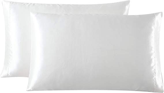 Love's cabin Silk Satin Pillowcase for Hair and Skin (Ivory White, 20x36 inches) Slip King Size Pillow Cases Set of 2 - Satin Cooling Pillow Covers with Envelope Closure