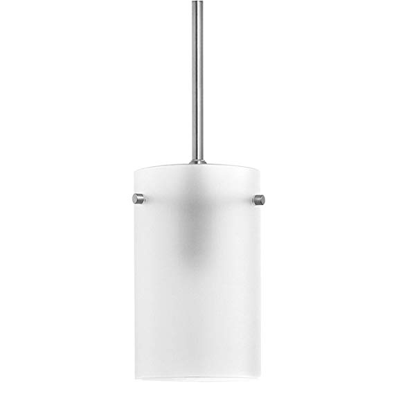 Effimero Medium Hanging Pendant Light | Brushed Nickel Kitchen Island Light, Frosted Glass Shade LL-P314F-BN