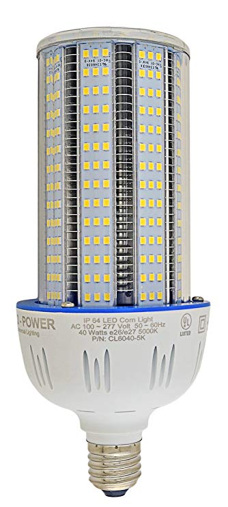 40 Watt LED Corn Bulb, Indoor/Outdoor Large Area - E26 5000 Lm, 300W Equivalent - Replace 100w ~ 200w MH, HID CFL HPS Warehouse HighBay Barn Porch Backyard Hospitals Parking Garages by Baltoro-LLC