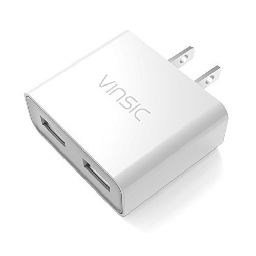 USB Charger Vinsic 12W Dual-Port USB Travel Charger Adapter 5V 24A for iPhone 65S54S iPad iPod Samsung Galaxy Cell Phones Tablets White