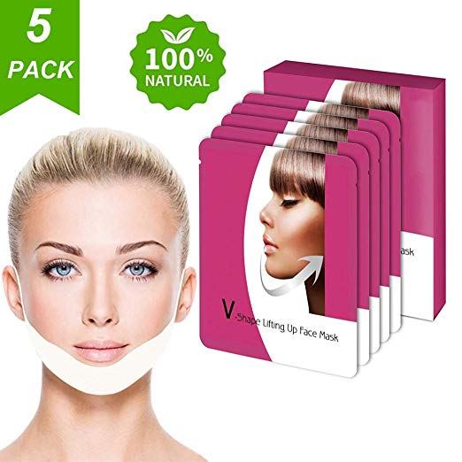 V Line Mask, Chin Up Patch, Double Chin Reducer, V-Shape Lifting Up Face Mask - Anti Age Face Slimming Lifting Patch for Wrinkles, Tightening Firming Face & Neck - 5 Strips