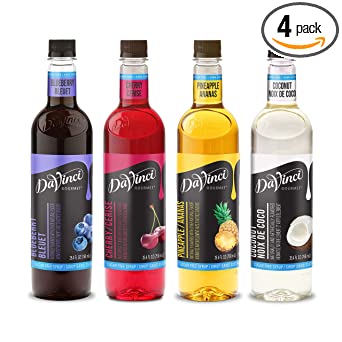 DaVinci Gourmet Sugar Free Syrup, Fruit Flavors Variety Pack - Blueberry, Cherry, Coconut, Pineapple, 25.4 Fl Oz (Pack of 4)