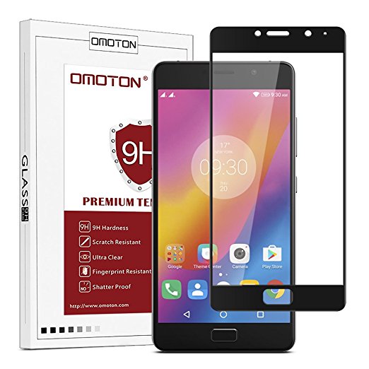 OMOTON Lenovo P2 Screen Protector - Full Coverage Tempered Glass Screen Protector - [3D Round Edge] [9H Hardness] [Crystal Clear] [Scratch Resist] for Lenovo P2 , Black