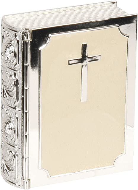 Bible Silverplated & Cream Epoxy Trinket Keepsake Box CG225 Christening Confirmation 1st Communion