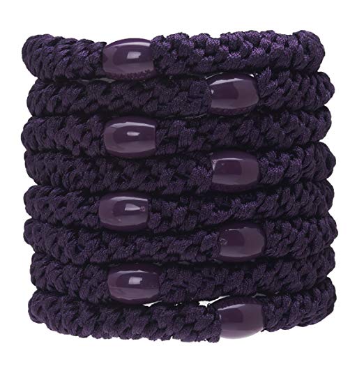 L. Erickson Grab & Go Ponytail Holders, Plum, Set of Eight - Exceptionally Secure with Gentle Hold