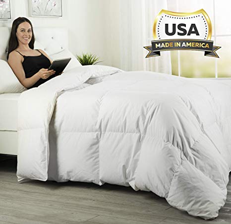 ComfyDown Luxurious White Comforter - Hypoallergenic, Washable, European Goose Down, 800 Fill Power w/Soft, Plush, Egyptian Cotton 600 Thread Count Cover - Made in The USA (Queen)