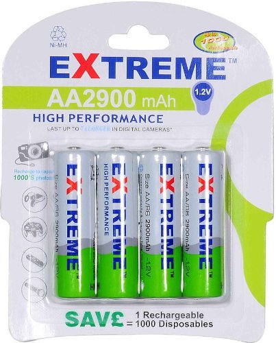 EXTREME 2900 mAh AA (LR06) Ni-MH RECHARGEABLE BATTERIES (4 PACK)
