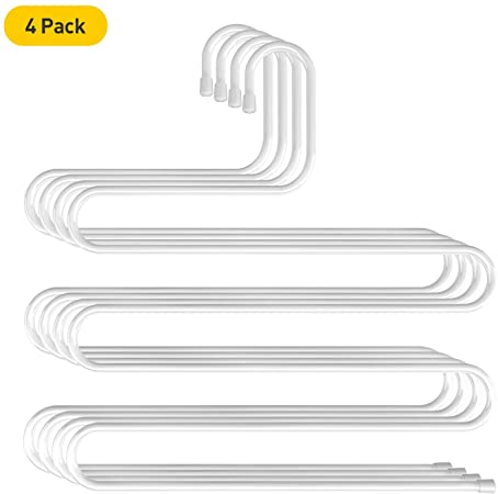 IEOKE Pants Hangers, S-Style 5-Layers Non-Slip Jeans Hanger Strong and Anti-Rust Metal Hangers Closet Storage Organizer for Trousers Towels Slacks Ties and Scarf
