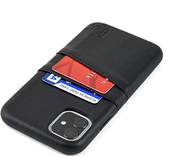 Dockem Exec M2 Card Case for iPhone 11 (6.1): Built-in Invisible Metal Plate, Designed for Magnetic Mounting: Slim Synthetic Leather Wallet Case with 2 Card Holder Slots, M-Series (Black)