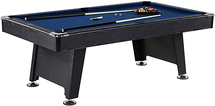 Thornton 7 Foot Billiard Game Room Table with Accessories - Includes Billiard Cues, Balls, Triangle, Chalk and Brush, Black/Blue