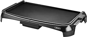 BELLA 10" x 16" Griddle Non-Stick, Adjustable Control Knob with 7 Settings, Dishwater Safe, PFOA Free, Black