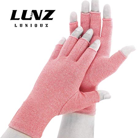 Arthritis Gloves, Luniquz Fingerless Compression Gloves for Women Men Relieve Hand Joint Pain,Rheumatoid,Osteoarthritis,Carpal Tunnel, Pink/L