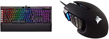 Corsair K95 RGB Platinum XT Mechanical Gaming Keyboard, Backlit RGB LED, Cherry MX RGB Brown, Black & Scimitar RGB Elite, MOBA/MMO Gaming Mouse, Black, Backlit RGB LED, 18000 DPI, Optical